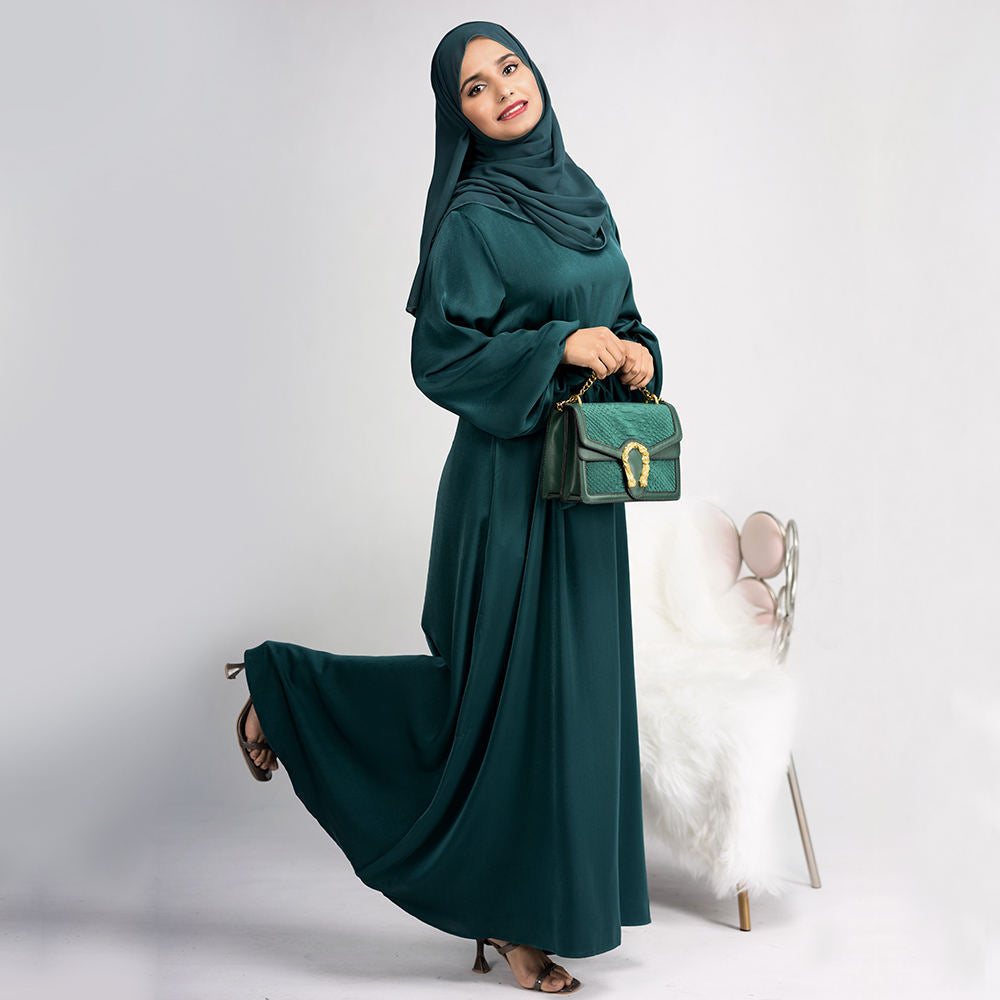 Dark Green - 2XL - Middle East Turkish Dubai Muslim Women Satin Abaya Dress