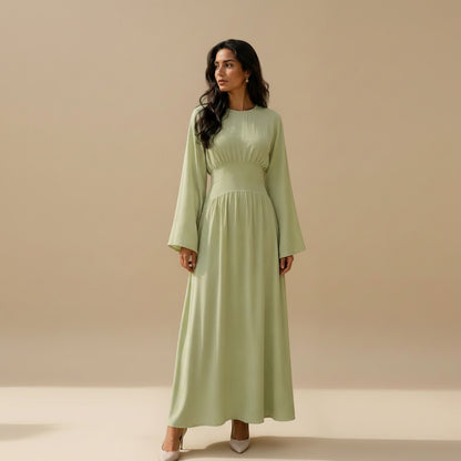 Muslim Women Wrinkle Waist Abaya Dress #261365