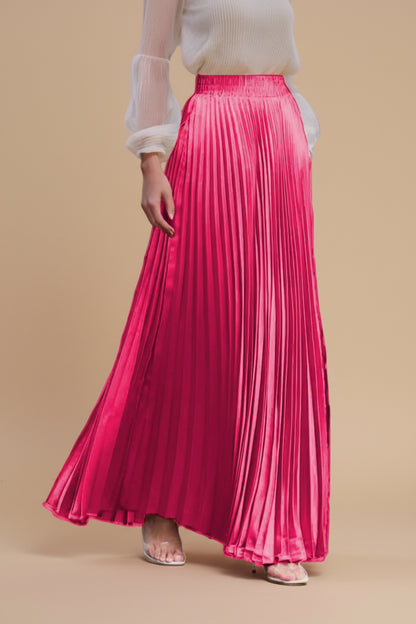 Glossy Accordion Pleated Modest Maxi Skirt #261882