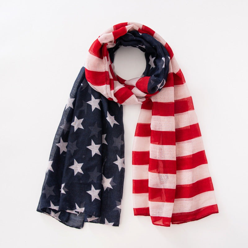 Voile USA Flag Scarf Americana Flag Shawl Patriotic Wrap for Men and Women