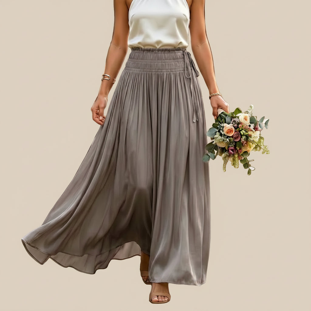 Silk Feeling Glossy Solid Color Maxi Skirt #26906