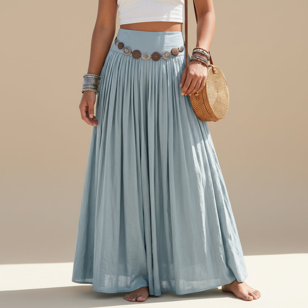 Plain Maxi Skirt With Belt #262615
