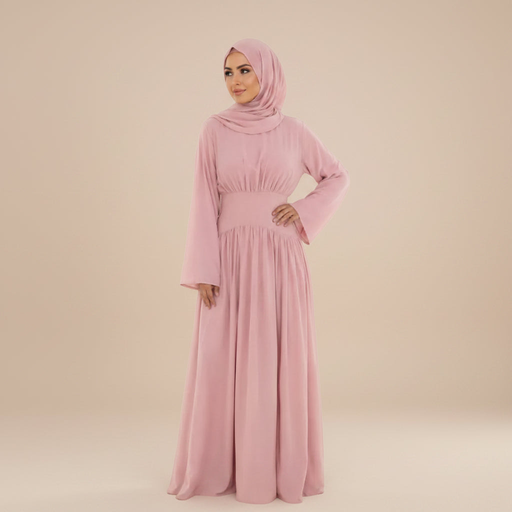 Muslim Women Wrinkle Waist Abaya Dress #261365