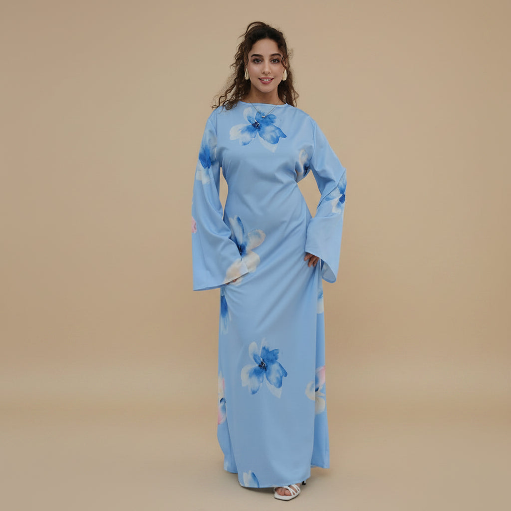 عباية نسائية مطبوعة بتصميم تجاعيد مع حزام داخلي #261358