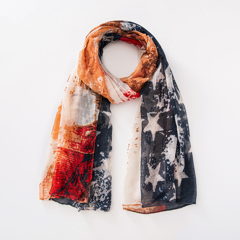 Voile USA Flag Scarf Americana Flag Shawl Patriotic Wrap for Men and Women