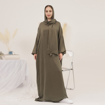 13 Color Options Solid Color Abaya Dress With Hijab Scarf One Piece
