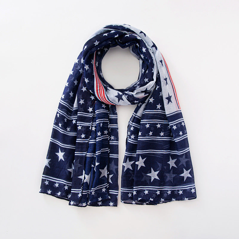 Voile USA Flag Scarf Americana Flag Shawl Patriotic Wrap for Men and Women