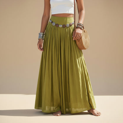 Plain Maxi Skirt With Belt #262615