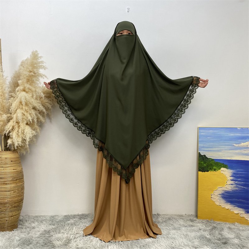 13 لونًا من خيارات خمار ندى الطويل من الدانتيل للنساء العربيات في الشرق الأوسط، مناسب للزواج والصلاة