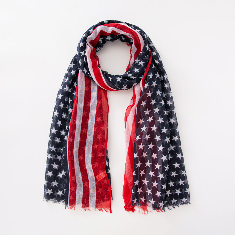 Voile USA Flag Scarf Americana Flag Shawl Patriotic Wrap for Men and Women