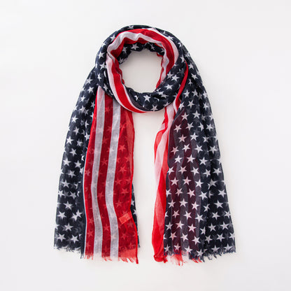 Voile USA Flag Scarf Americana Flag Shawl Patriotic Wrap for Men and Women