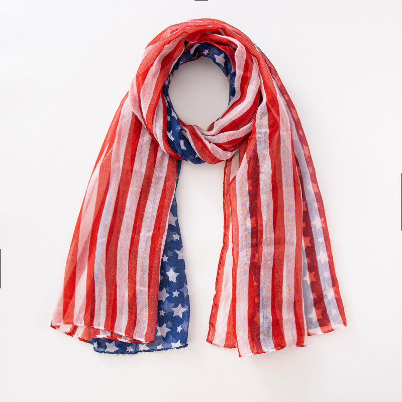 Voile USA Flag Scarf Americana Flag Shawl Patriotic Wrap for Men and Women