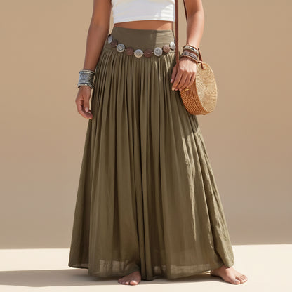 Plain Maxi Skirt With Belt #262615
