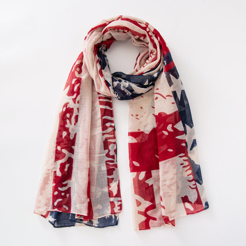 Voile USA Flag Scarf Americana Flag Shawl Patriotic Wrap for Men and Women