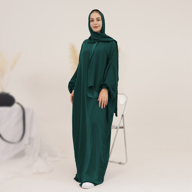 13 Color Options Solid Color Abaya Dress With Hijab Scarf One Piece