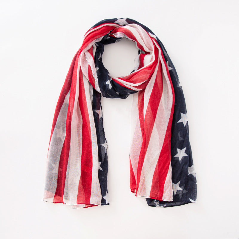 Voile USA Flag Scarf Americana Flag Shawl Patriotic Wrap for Men and Women