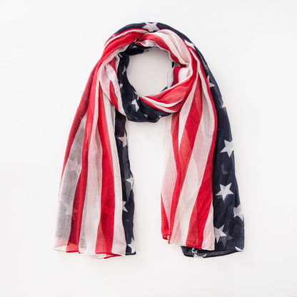 Voile USA Flag Scarf Americana Flag Shawl Patriotic Wrap for Men and Women