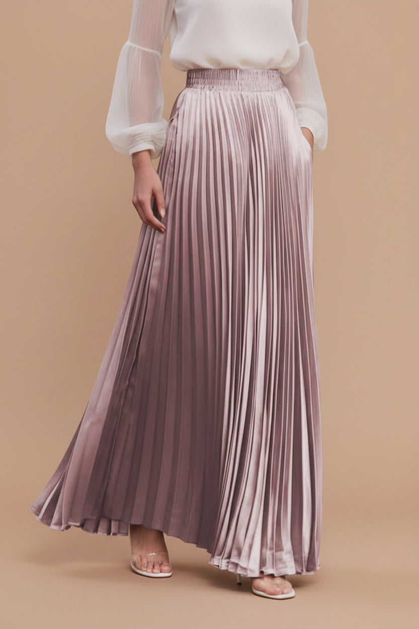 Glossy Accordion Pleated Modest Maxi Skirt #261882