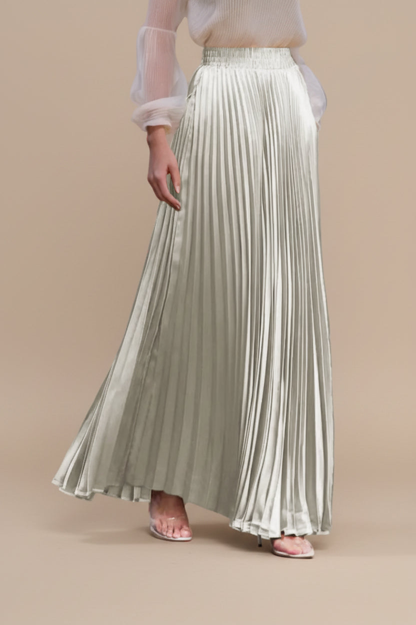 Glossy Accordion Pleated Modest Maxi Skirt #261882