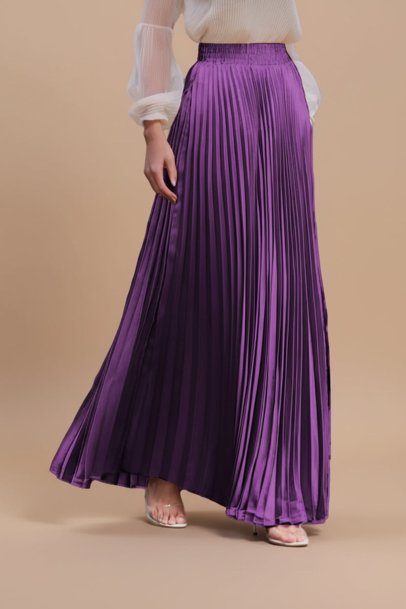 Glossy Accordion Pleated Modest Maxi Skirt #261882