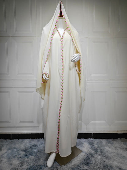 Muslim Women Patchwork Floral Open Abaya Dress With A Matching Hijab #26303