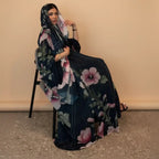 With Matching Hijab Muslim Women Printed Cardigan Open Abaya Dress #25239