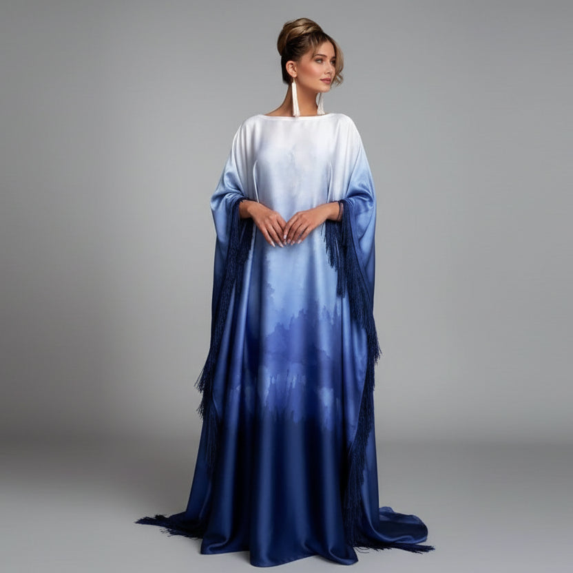 Tassel Cuff Gradient Printed Abaya Dress #25135