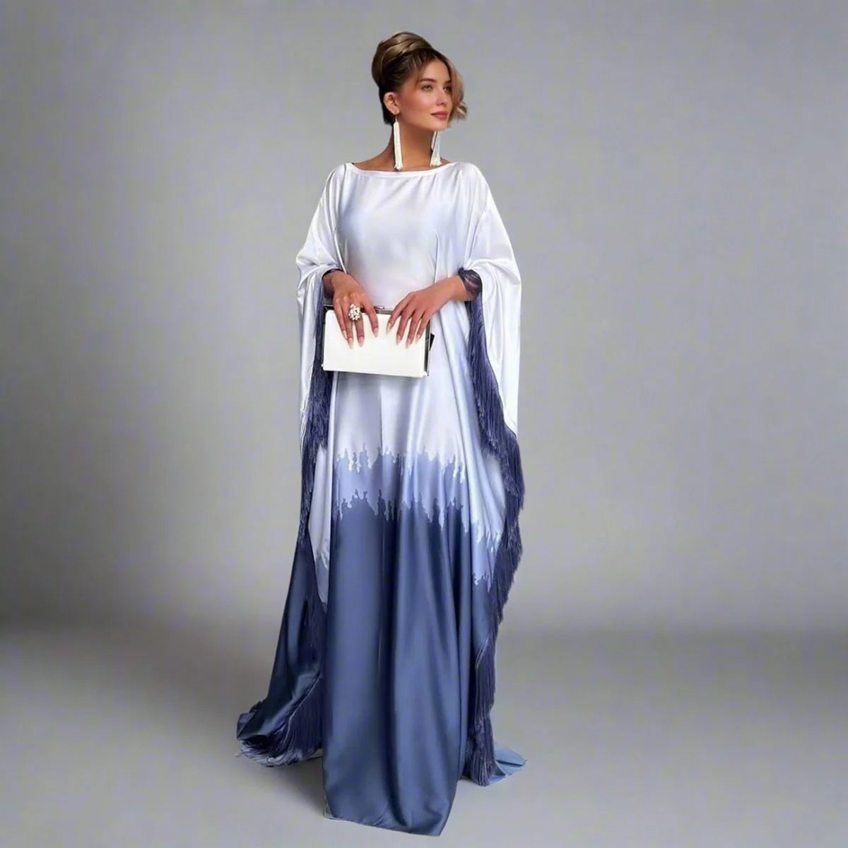 Tassel Cuff Gradient Printed Abaya Dress #25135