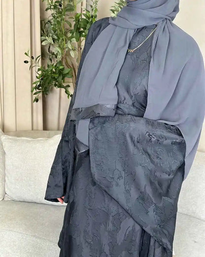 فستان عباية ساتان جاكار ثلاثي الأبعاد #25002