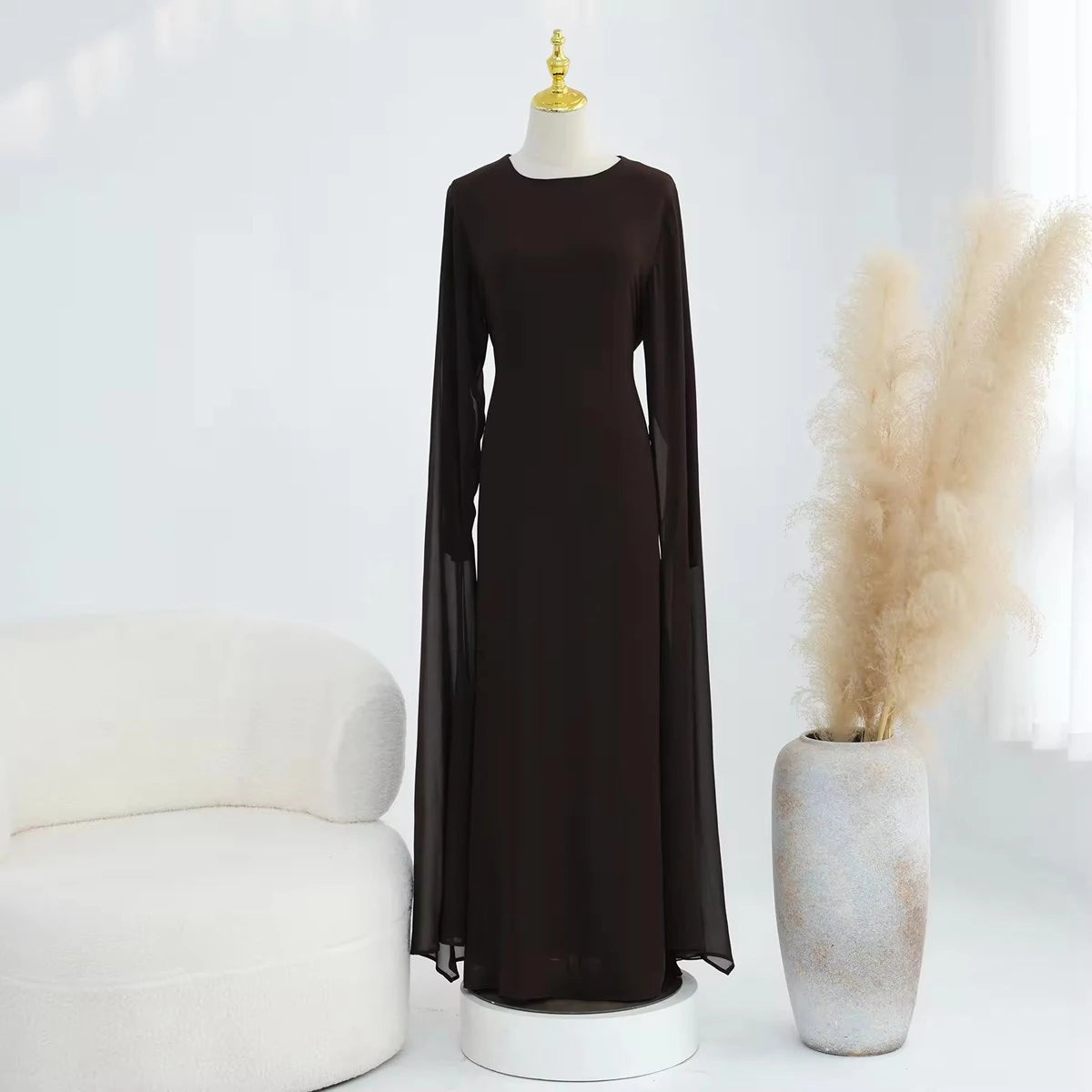 Muslim Waist-clinching Chiffon Abaya Dress #251151