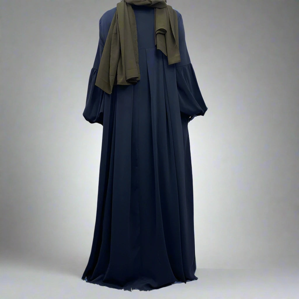 10 Color Options Puff Sleeve Abaya Dress With Pocket
