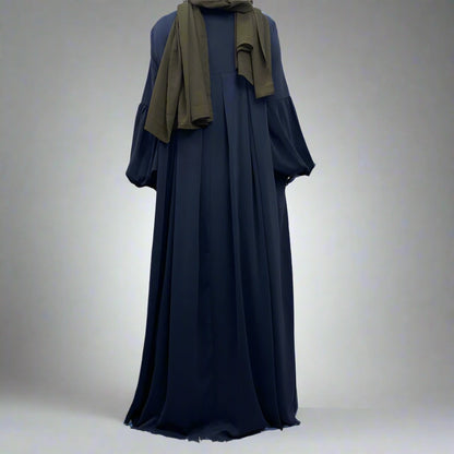 10 Color Options Puff Sleeve Abaya Dress With Pocket