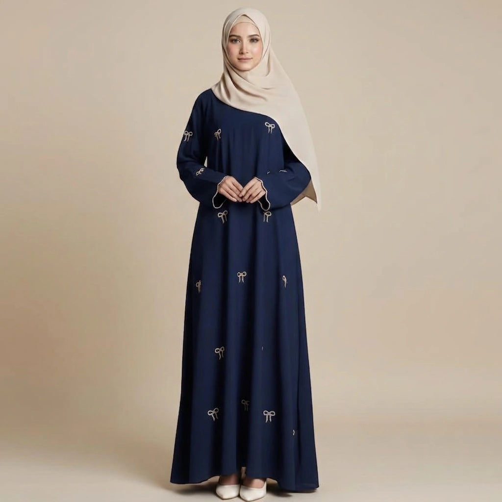 Abaya Dress - Bows Embroidery - Nida - #251000