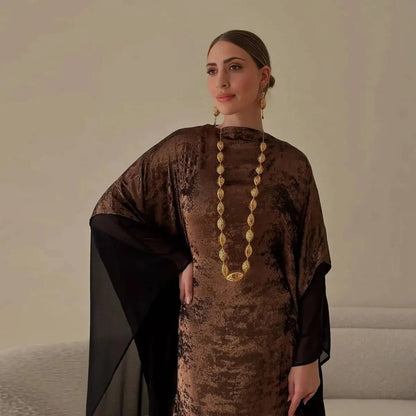Bronzing Batwing Sleeve Farasha Abaya Dress For Muslim Women #25233