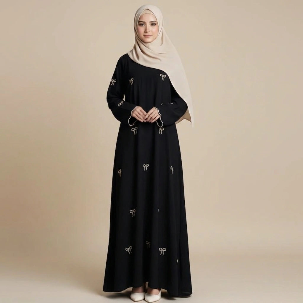 Abaya Dress - Bows Embroidery - Nida - #251000