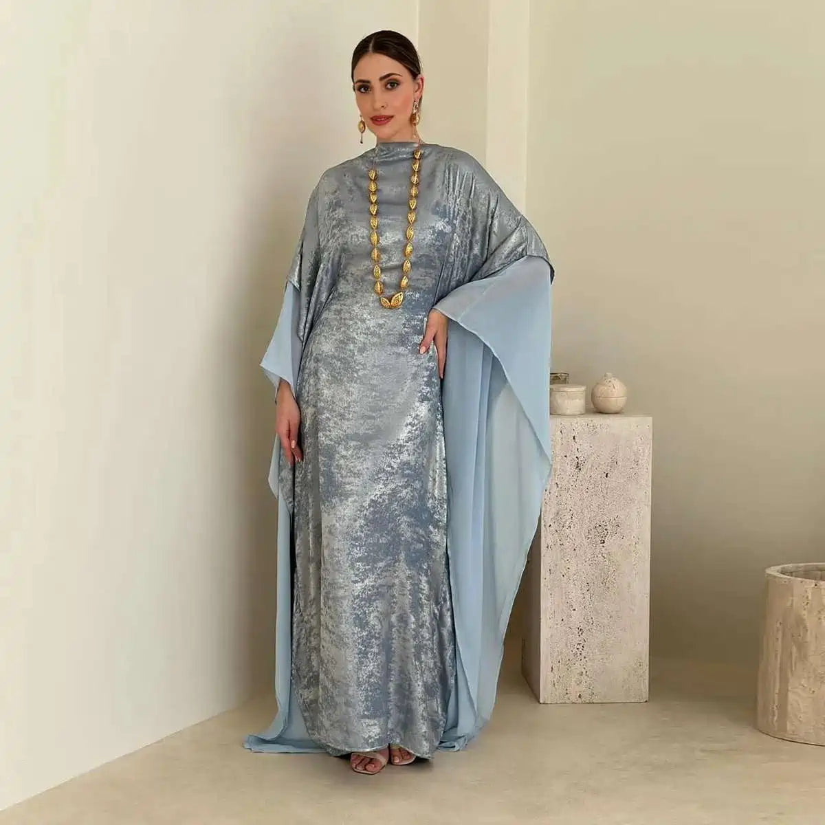 Bronzing Batwing Sleeve Farasha Abaya Dress For Muslim Women #25233