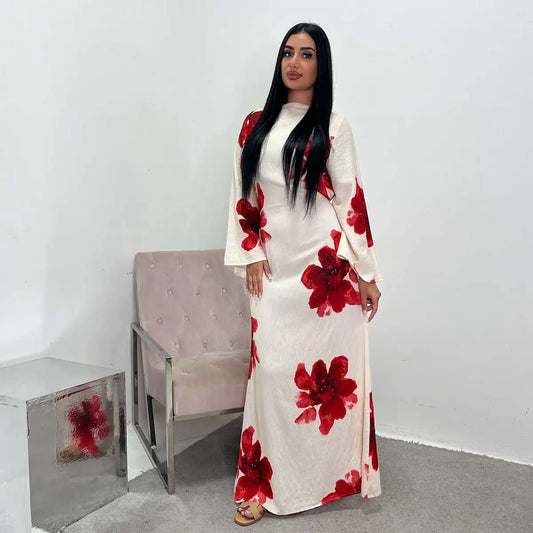 عباية ساتان مطبوعة مع حزام #251063