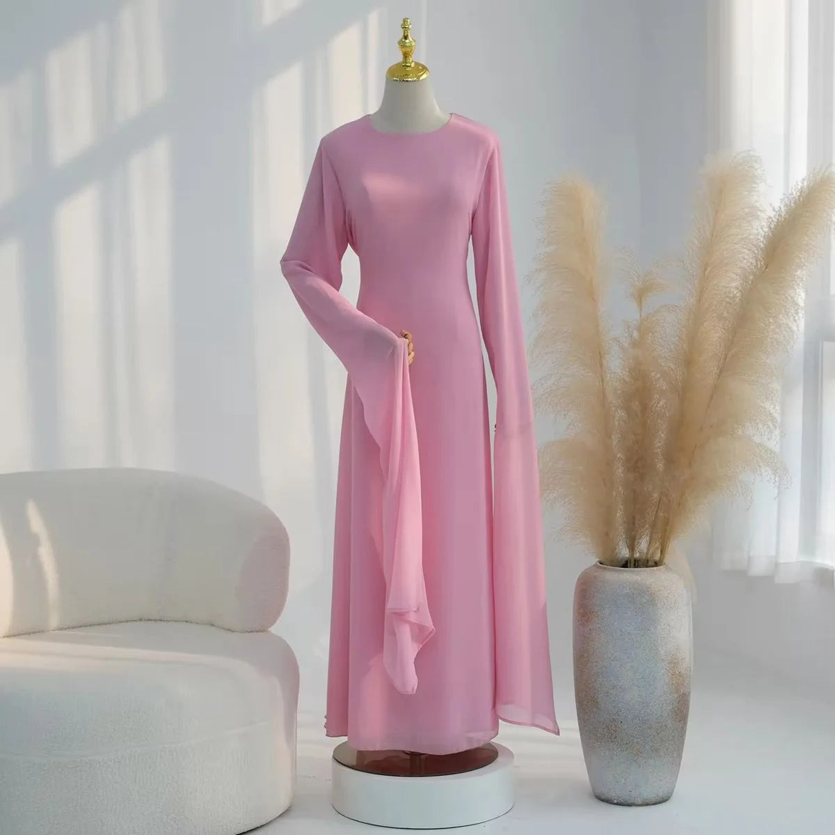 Muslim Waist-clinching Chiffon Abaya Dress #251151