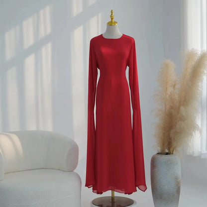 Muslim Waist-clinching Chiffon Abaya Dress #251151