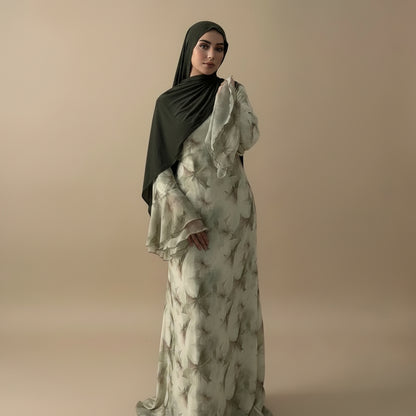 Muslim Women Chiffon Printed Abaya Dress With Lining #261338