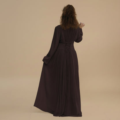 Muslim Women Double-layer Chiffon Waist Abaya Dress #261330