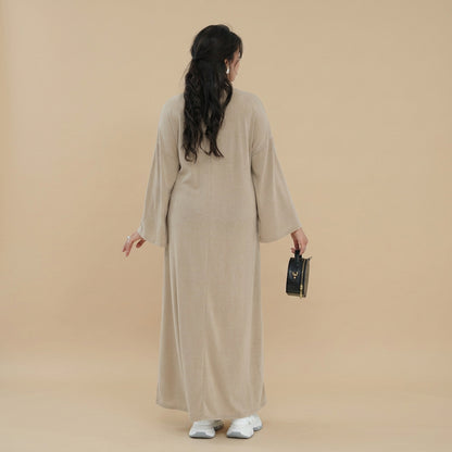 Muslim Women Winter Fall Sueded Abaya Dress With Pocket #261401