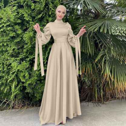 Apricot - M, 2XL - Satin Abaya Dress