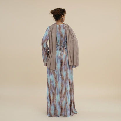 Printed Modal Abaya Dress For Women - Taro/Black/Purple/Dusty Blue/Argyle Pattern - #261288
