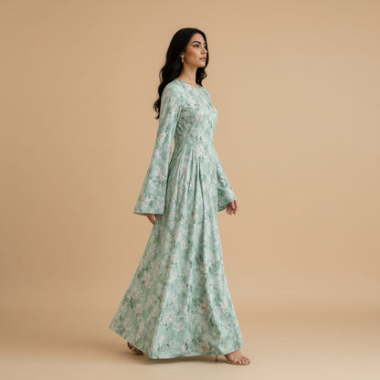 Muslim Women Printed Abaya Dress With Cotton Lining and Back Strap #261373