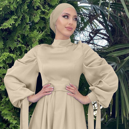 Apricot - M, 2XL - Satin Abaya Dress