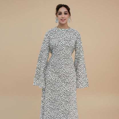 Muslim Women Polka Dot Printed Abaya Dress With Inner Belt #261308