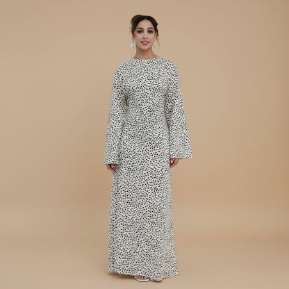 Muslim Women Polka Dot Printed Abaya Dress With Inner Belt #261308