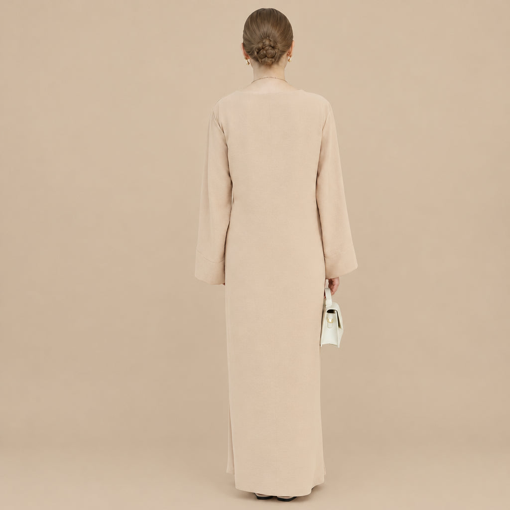 Wrinkle Fabric Lace-up Abaya Dress