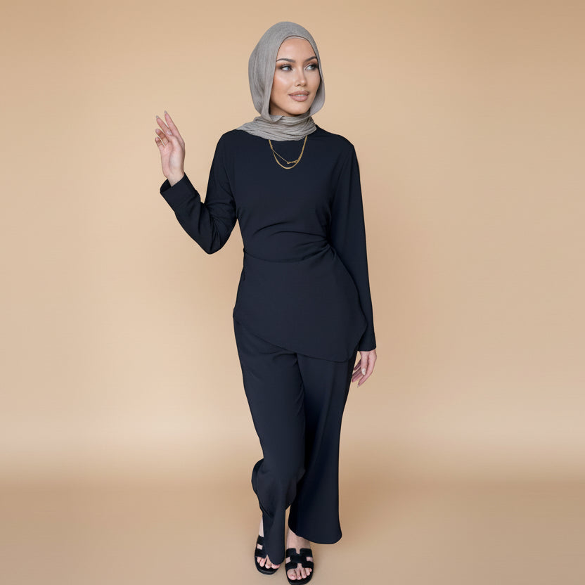 طقم ملابس يومية للنساء المسلمات مكون من قطعتين، بلوزات وبنطلونات نيدا، رقم 251089